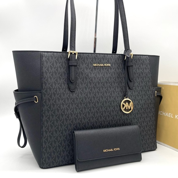 Michael Kors Gilly Tote Bag Black & Trifold Wallet - Picture 1 of 10